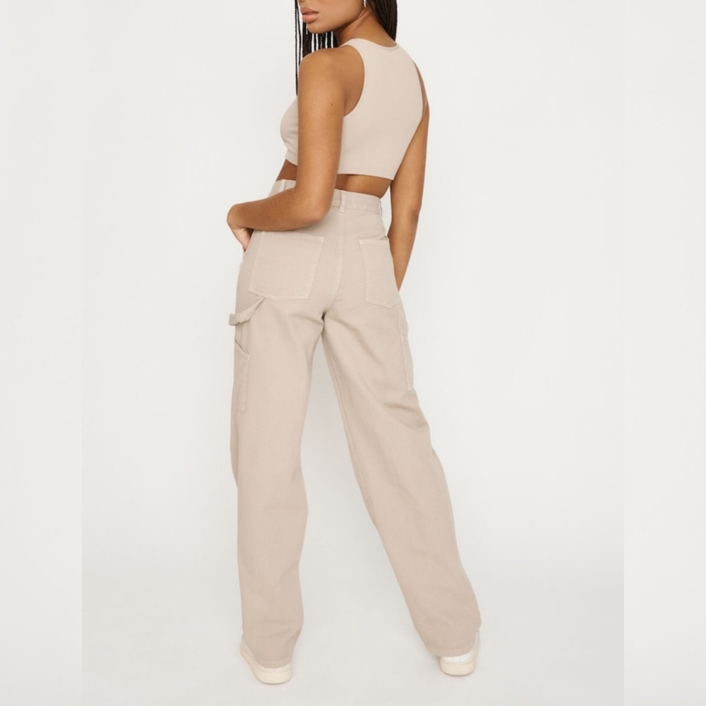 Sz 1 (Sz 25) 100% Cotton Beige High Rise Straight Leg Carpenter Pants Jeans - Picture 7 of 7